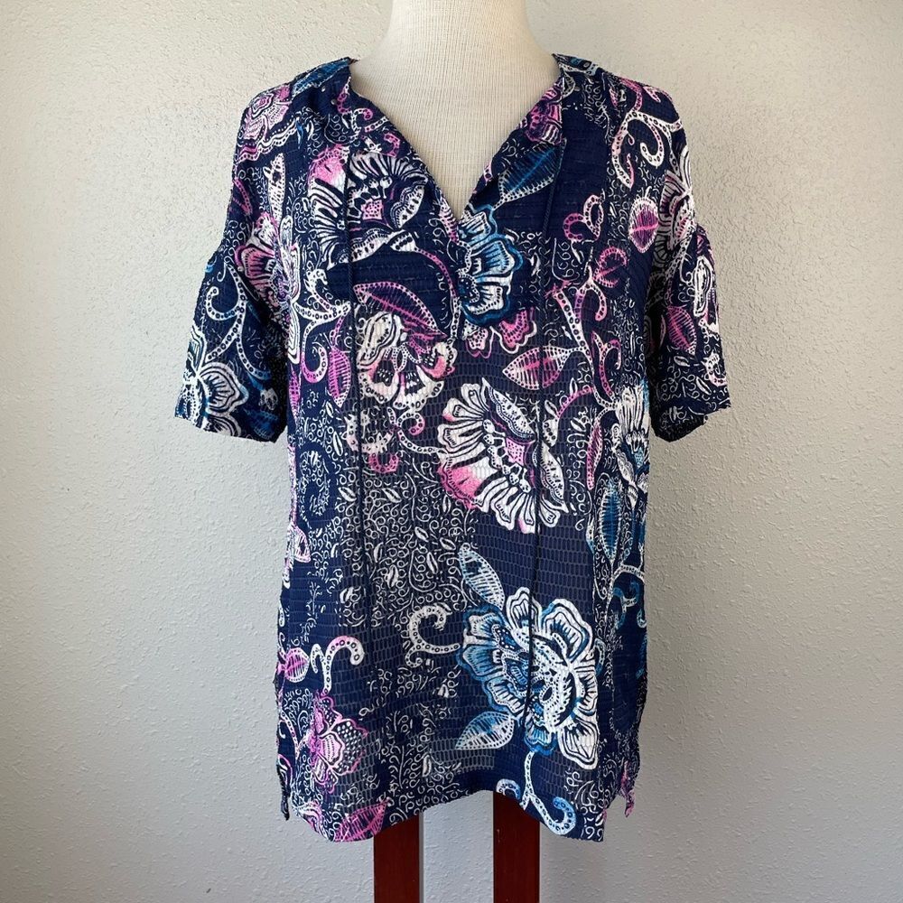 Jones New York Floral V-Neck Tunic Top Size S EUC